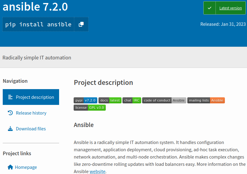 ansible pypi